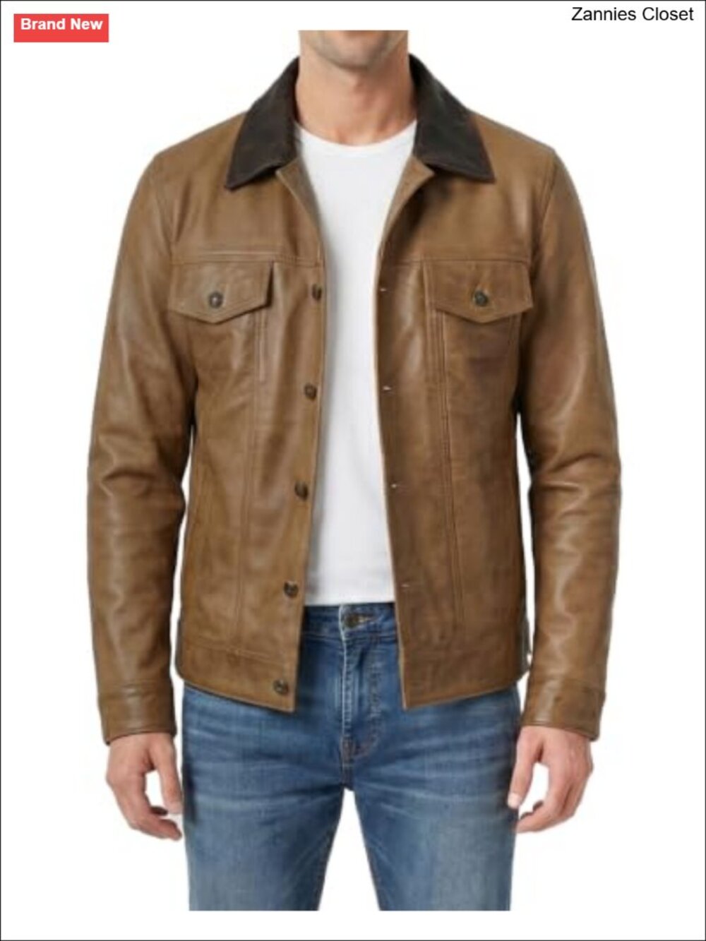 Men's Real Lambskin Leather Trucker Jacket Button Front